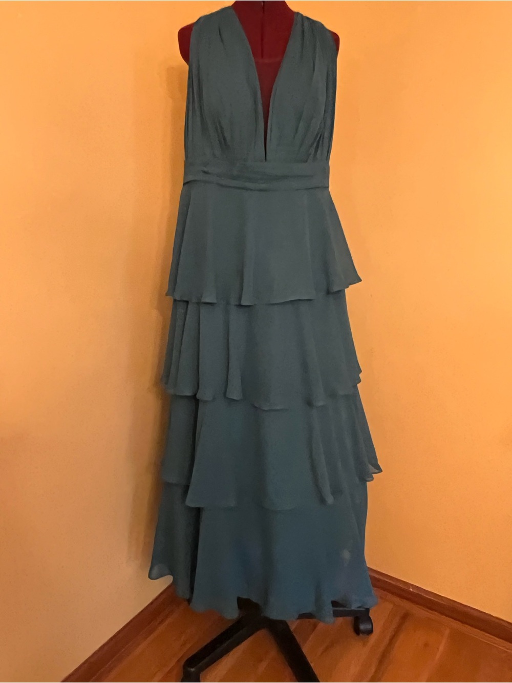 Sleeveless Tiered Maxi Dress in Teal
